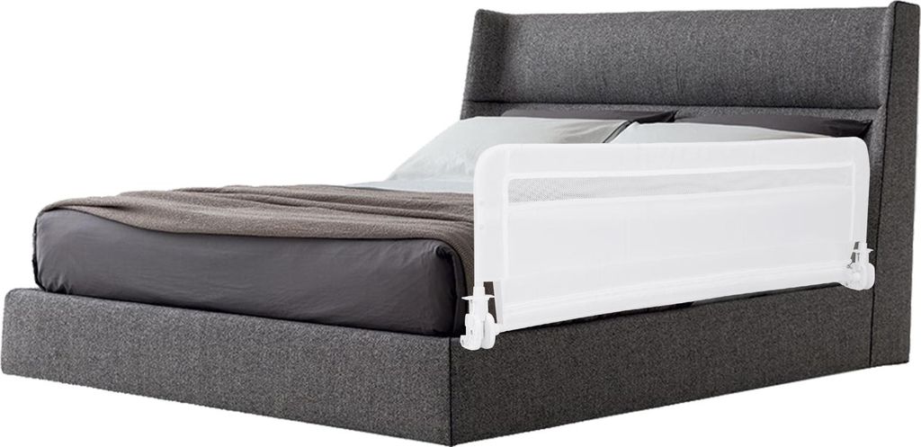 COSTWAY Bettgitter für Kleinkinder, 120x42cm Bettschutzgitter mit Sicherheitsgurt & Bezug, Kinderbettgitter, Rausfallschutz, Weiß