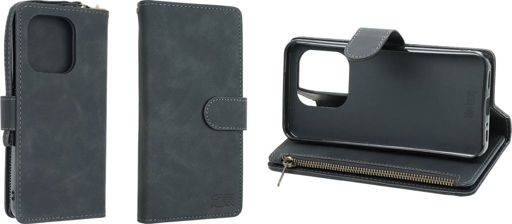 Premium caseroxx Handy-Portemonnaie für Emporia Smart 6 / ME.6, Velours-Kunstleder, 6 Kartenfächer, Großes Münzfach mit Reißverschluss, Halter...