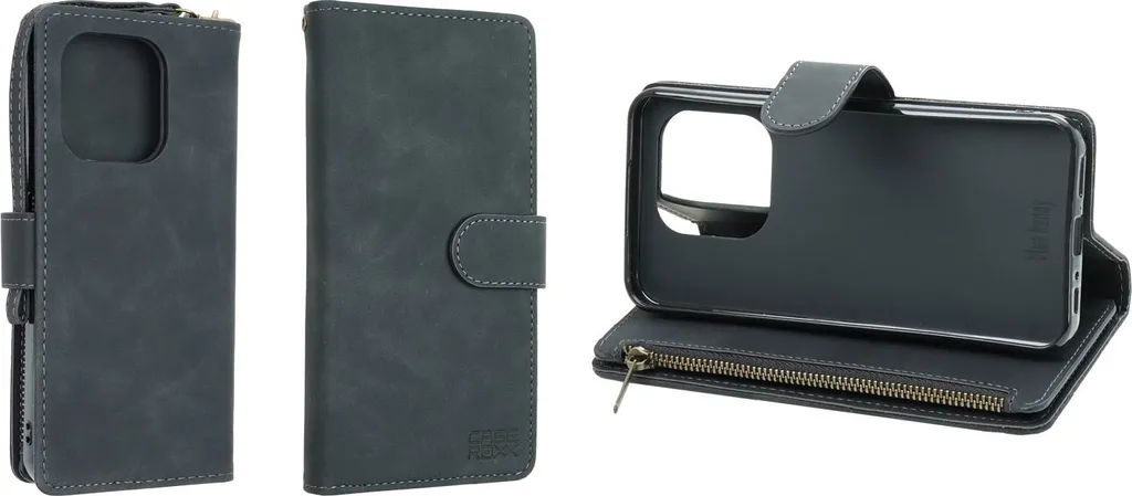Portafoglio Premium caseroxx per cellulari Gigaset GS6 / GS6 Pro, scamosciata, 6 scomparti per carte, ampio scomparto per monete con cerniera, supporto, passante magnetico, passante con moschettone