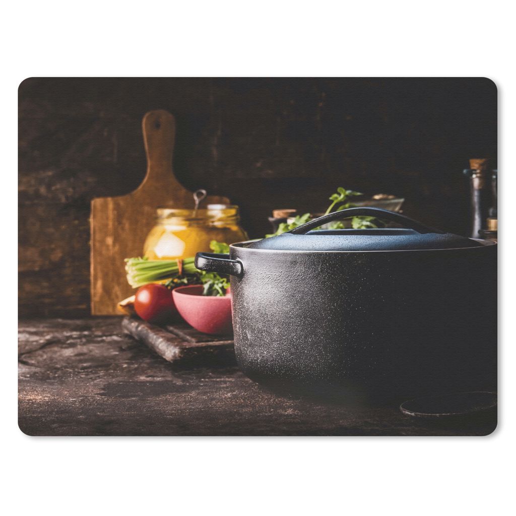 MuchoWow Mauspad Mousepad Rustikal - Stilleben - Pfanne - Gemüse 40x30 cm - Mousepads - Maus Mat - Pad - Mausunterlage - Anti Rutsch