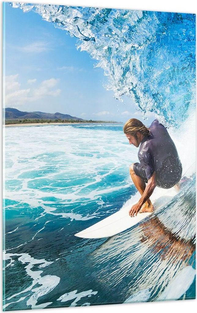 Bilder auf glas - Einteilig - Surfen Surfer Ozean Welle - 50x70cm - Glasbilder - Wandbilder - Bilder - zum Aufhängen bereit - Wanddekoration aus G...