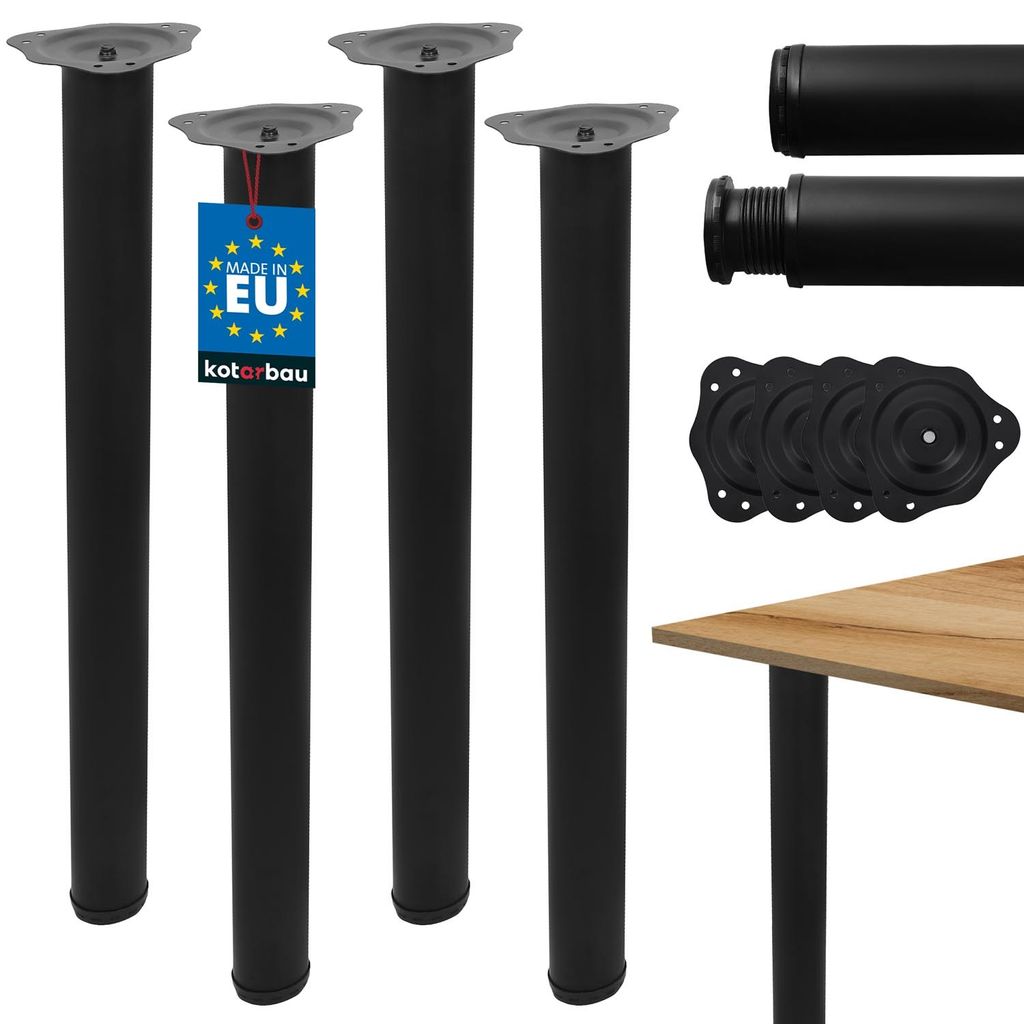 KOTARBAU® Pieds de table en métal noir Lot de 4 Ø 60 mm H : Image du produit 