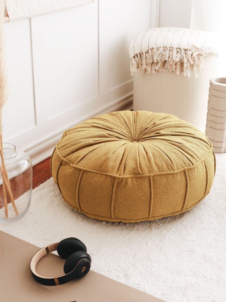 Hanah Home, Vintage - Yellow, Kissen, Stoff: 100 % TEDDY, Gelb, 60 x 60 x 20 cm