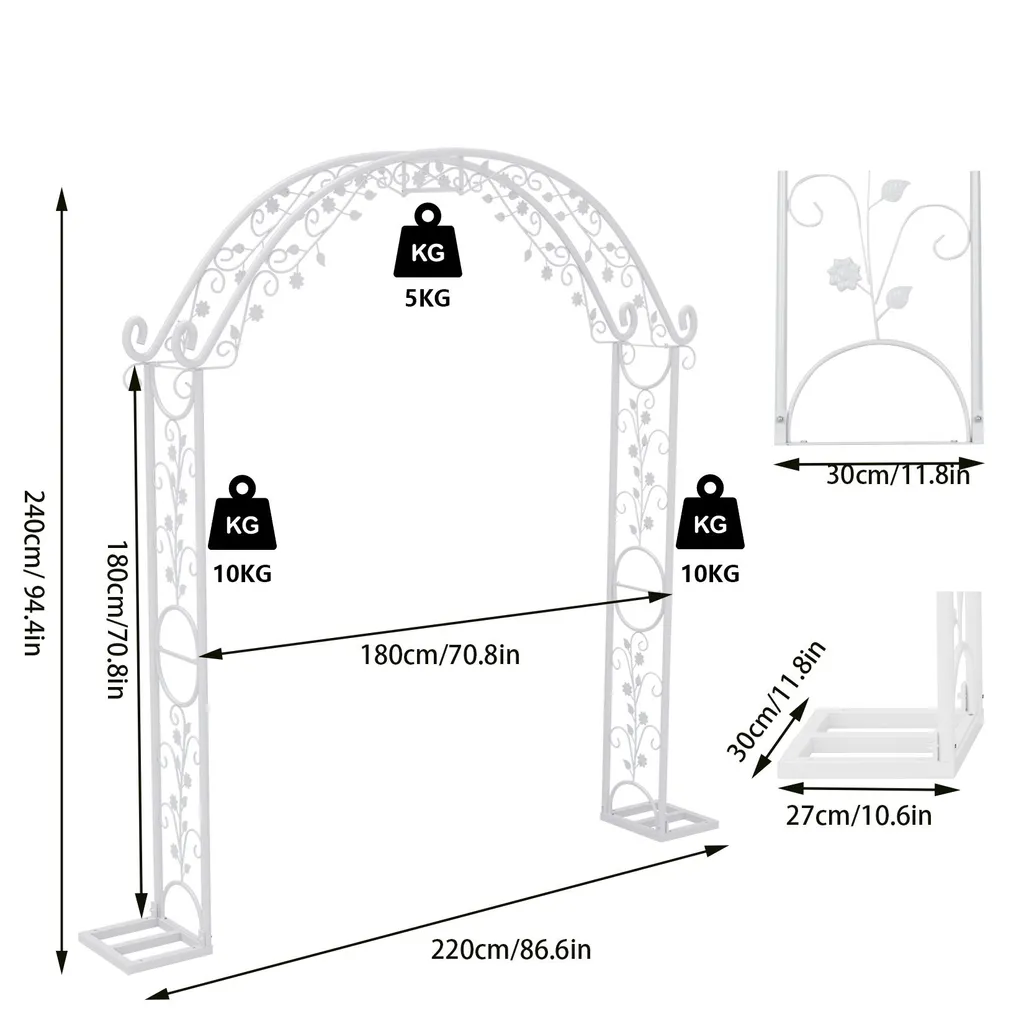 Arche de mariage stable en métal blanc facile à monter 220x30x240 cm - 5