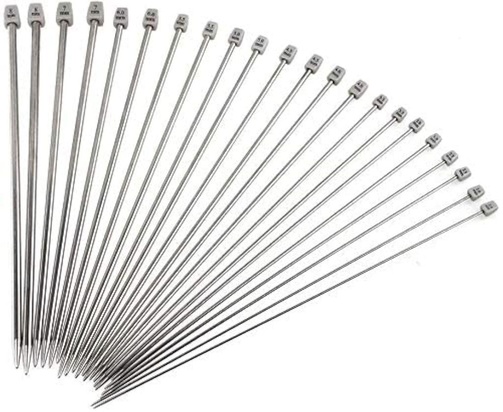Stricknadeln, 36 cm (14") Edelstahl-Stricknadelset, 2,0 mm 2,5 mm 3,0 mm 3,5 mm 4,0 mm 4,5 mm 5,0 mm 5,5 mm 6,0 mm 7,0 mm 8,0 mm (11 Paare)
