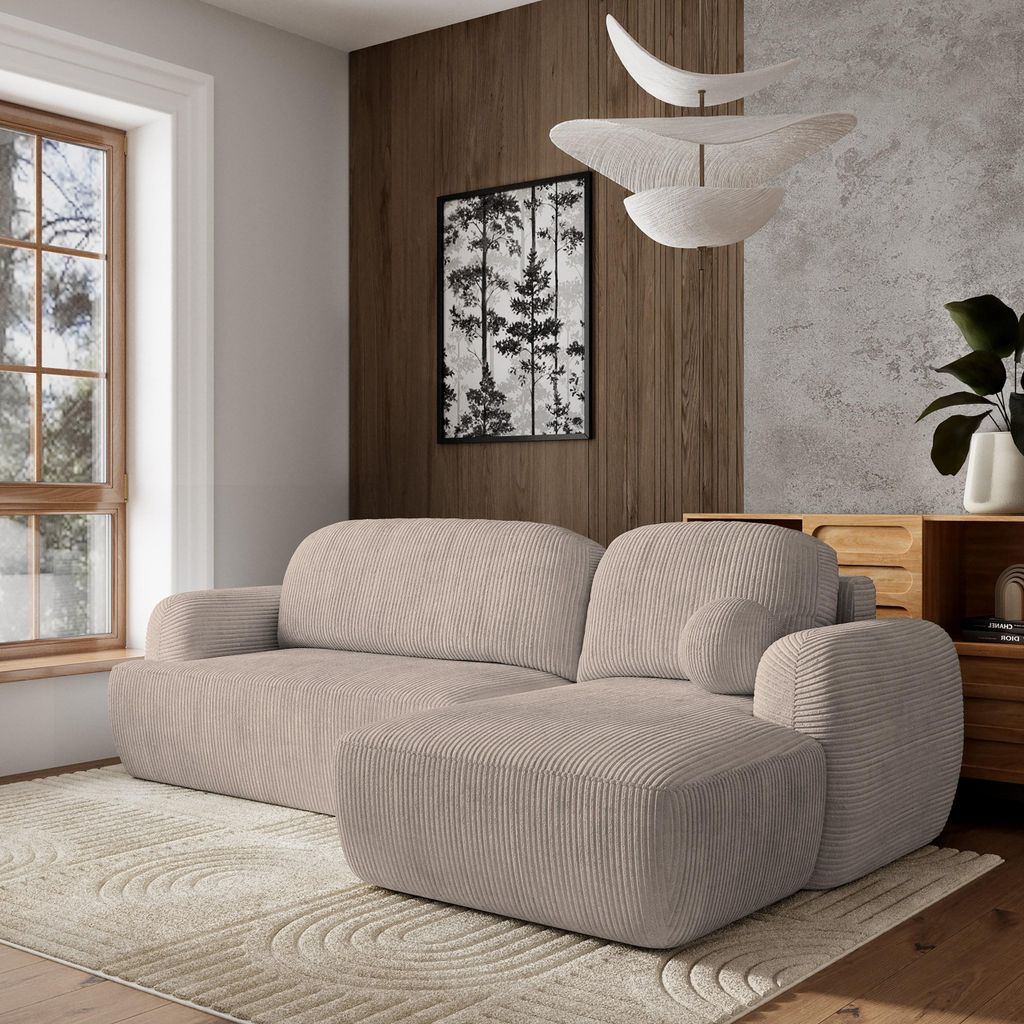 Masseno Ecksofa MODENZA P R-S mit Schlaffunktion L-Form, Sofa mit Bettkasten, Wohnzimmersofa, Couch, Soffa, Bettsofa, Couchgarnitur- Beige, POSO 02