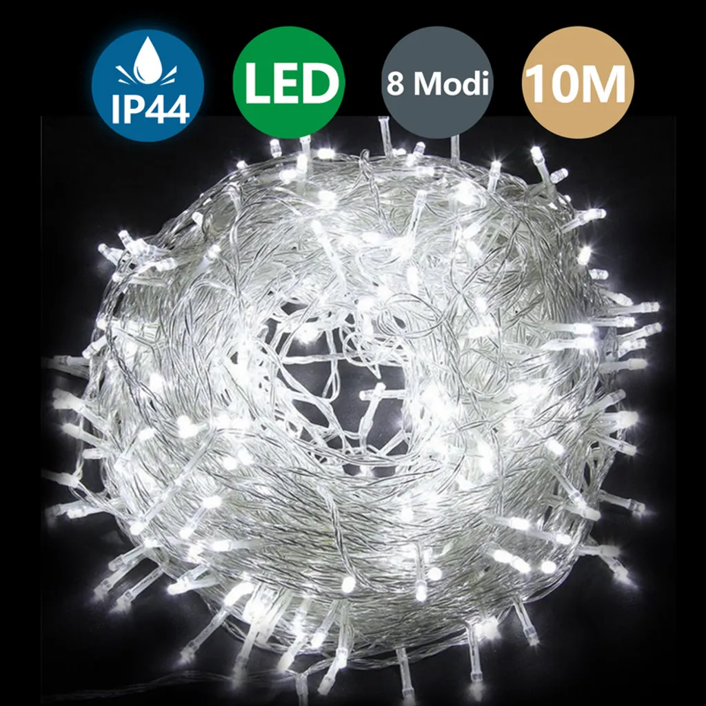 Yakimz Illuminazione Natale 100 LED 10m Bianco Ghiaccio IP65