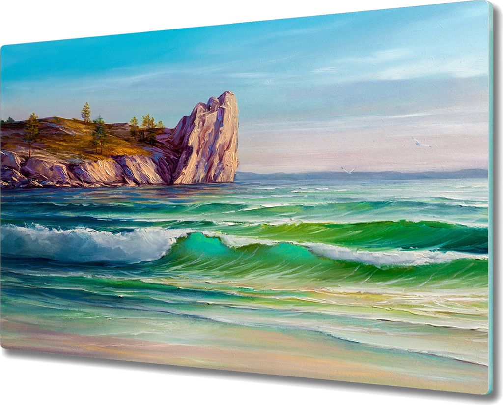Coloray Hackbrett Herdabdeckplatte 80x52 cm Küchenbrett Kochplattenabdeckung Schneidebrett - Nature Coast Wellen