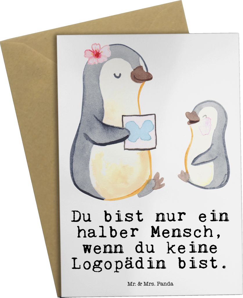 Mr. & Mrs. Panda babykarte Logopädin Herz - Weiß - Geschenk, Grußkarte, osterkarten, Ausbildung, einladungskarten, glückwunschkarten, Studium, ...