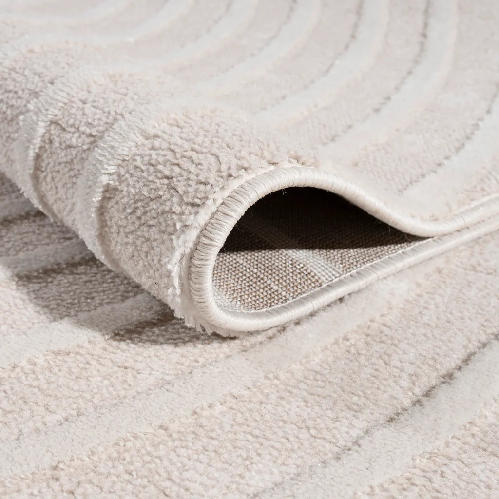 Tapis de salon bohème chic crème à effet 3D brillant 80x150 cm Soft - 4