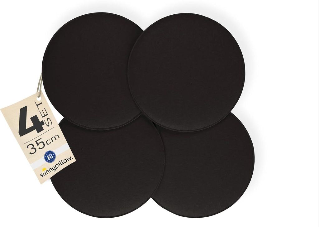 sunnypillow 4er Set Stuhlkissen aus Filz rund Ø 36cm | gemütliche Filzkissen für Bank und Stuhl | Indoor/Outdoor | Sitzkissen Sitzauflage | Schwarz