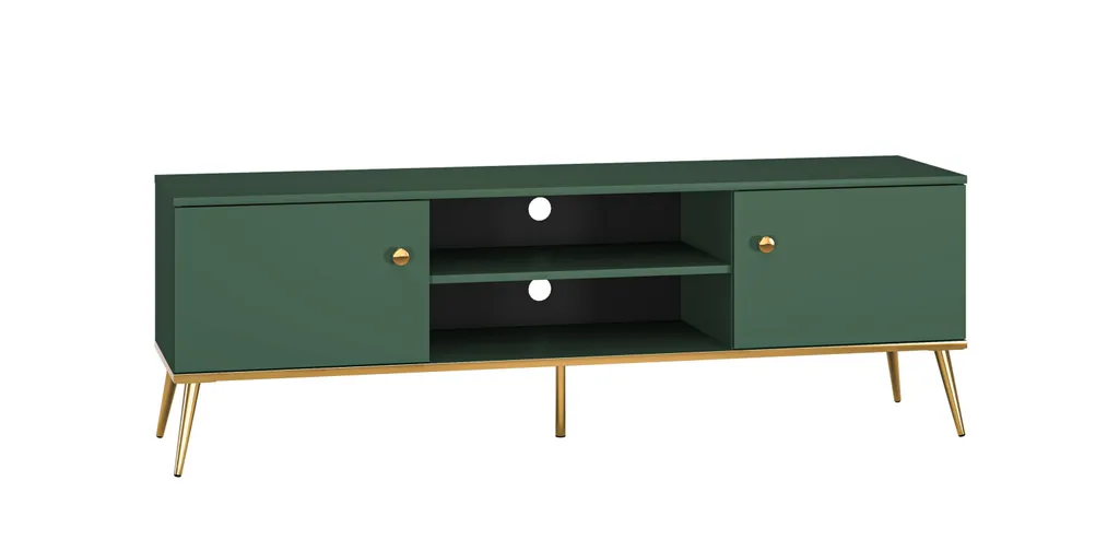 Meuble TV MAURA vert sapin au design rétro chic avec rangements stylés