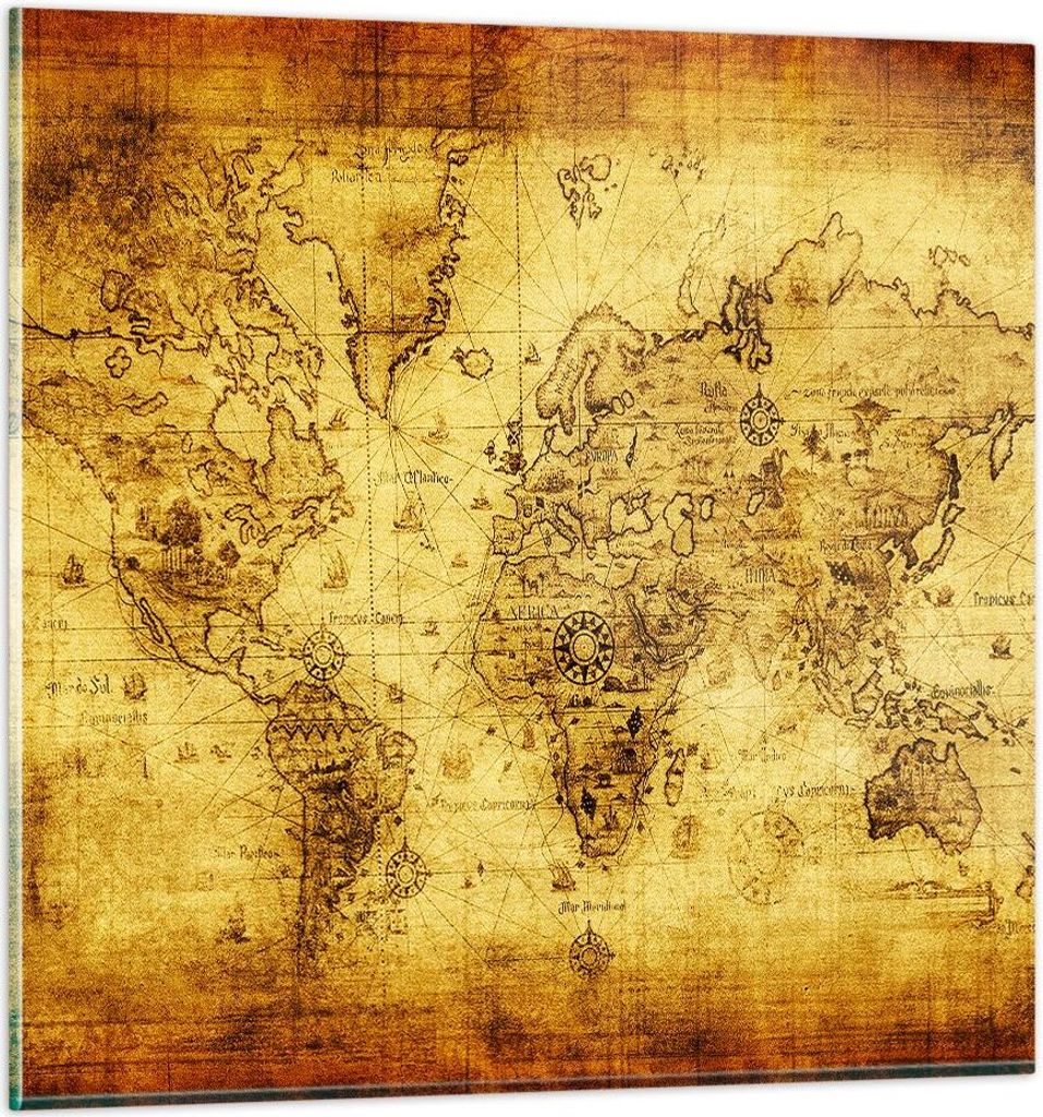 Bilder auf glas - Karte Welt Kontinente - 50x50cm - Glasbilder - Wandbilder - Kunstdruck - zum Aufhängen bereit - Wanddekoration aus Glas - Glas B...
