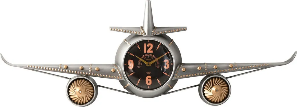 Grande horloge murale design avion rétro en métal bicolore Home ESPRIT