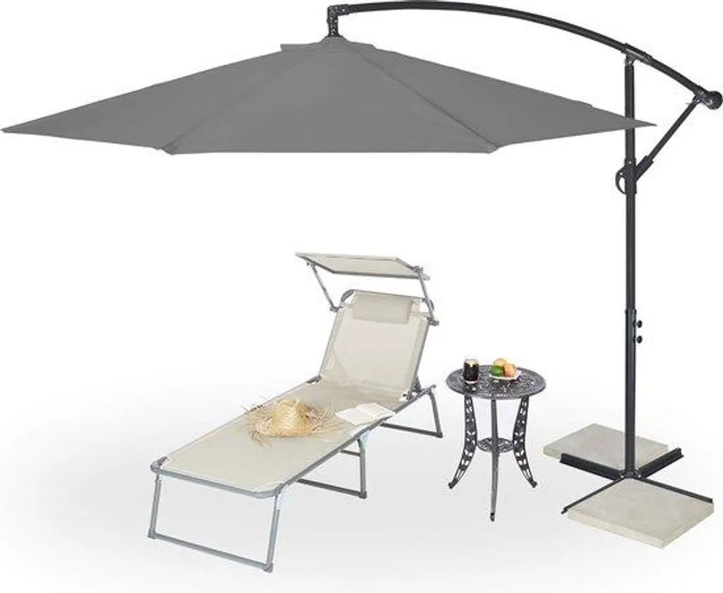 Parasol stable anti-vent Ø 300 cm gris avec pied : fini l'ombre mouvante
