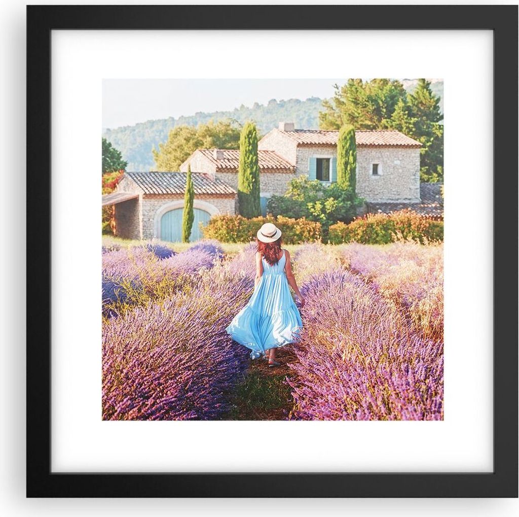 Gerahmtes Poster - Schwarzer Rahmen - Boho Heidekraut Frau - 30x30 cm - Wand Bild - Wanddeko - Wandbilder - Kunstposter - Wandposter - Bilderrahmen...