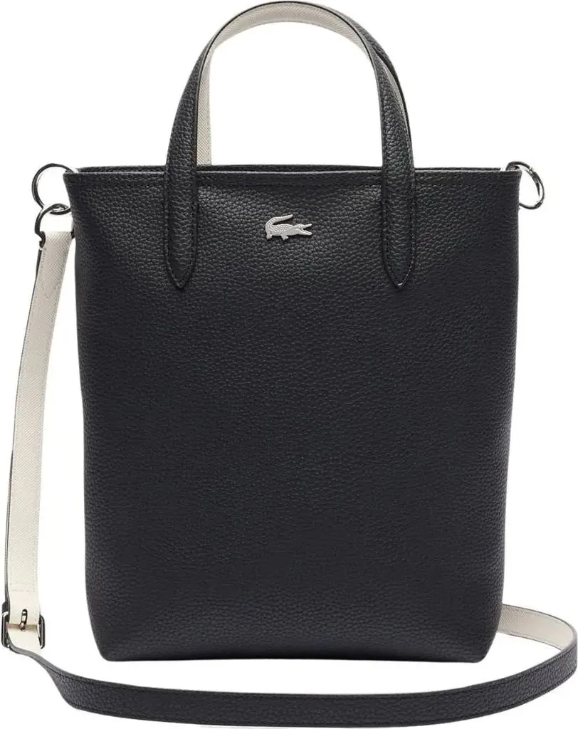 Sac Cabas Femme Lacoste Anna Noir et Blanc - Petit Format en Piqué Chic
