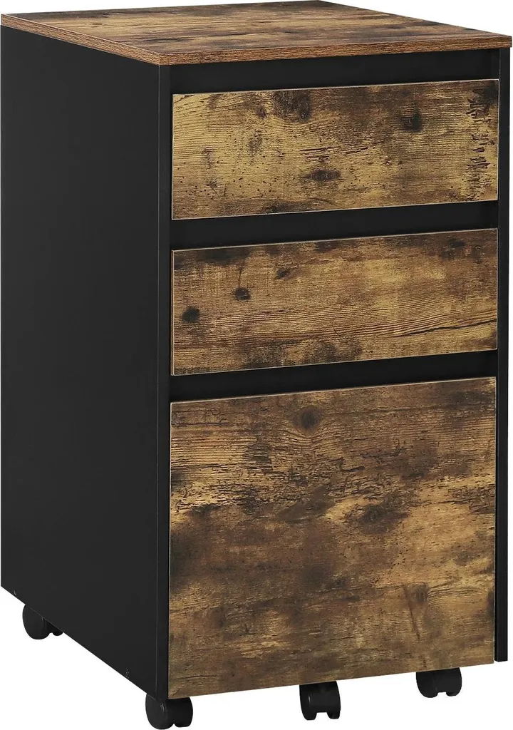 Caisson roulant en bois de pin gris clair 40x70x40 cm avec 3 tiroirs