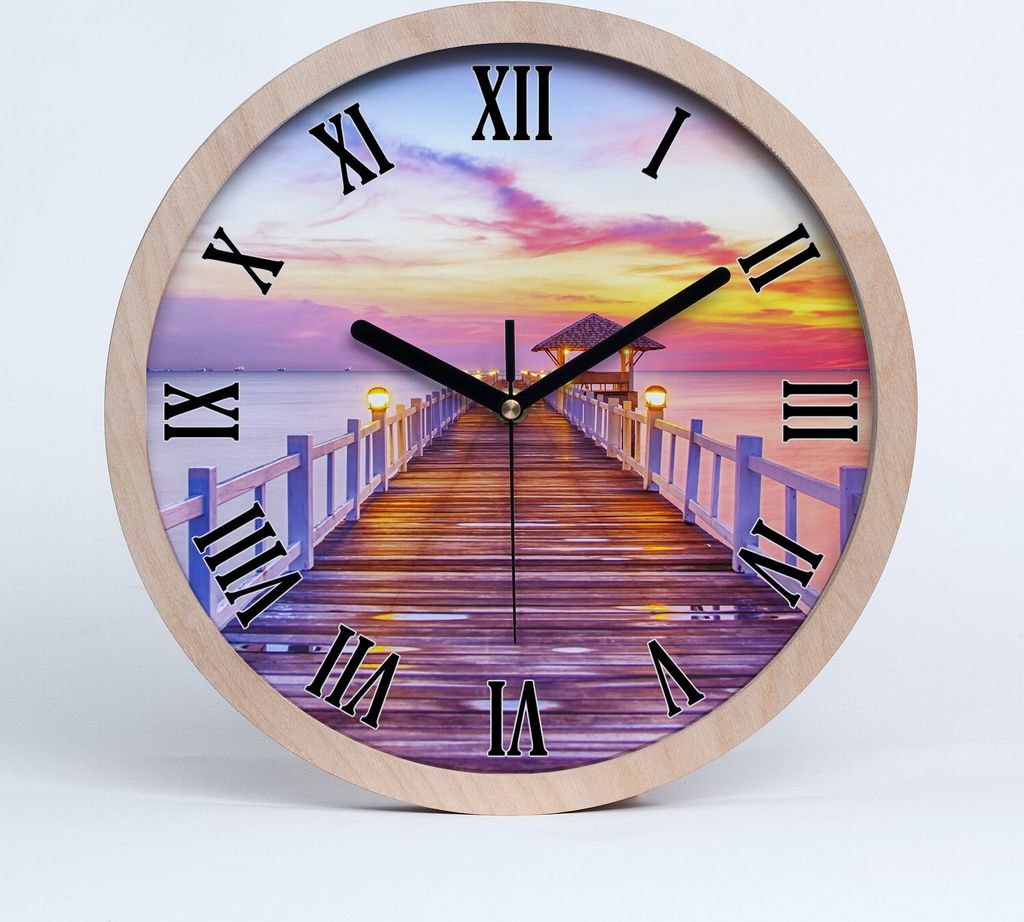 Holzuhr 25fi cm wanduhr - schwarze Spitzen - Holzsteg