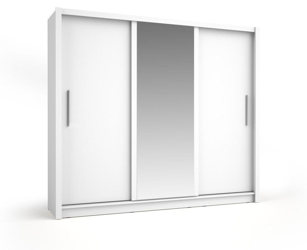 Masseno Schiebetürenschrank FRISKA 247,8/215/61,6cm 3-türig mit Spiegel Weiß