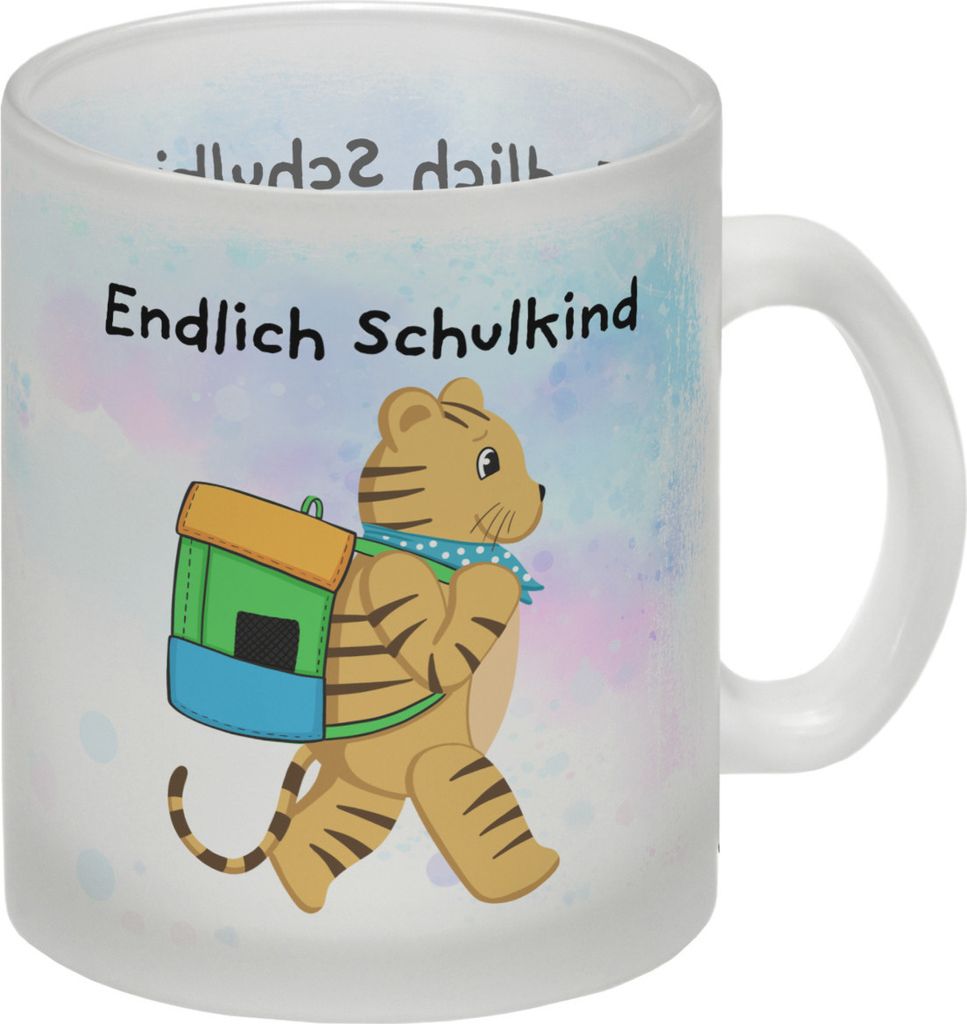 Endlich Schulkind Tiger Glas Tasse für die Einschulung
