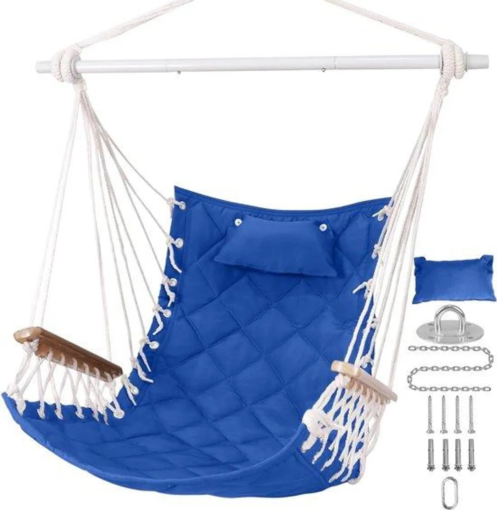 Chaise en bois bleue avec coussin d'assise confortable - Charge 159 kg