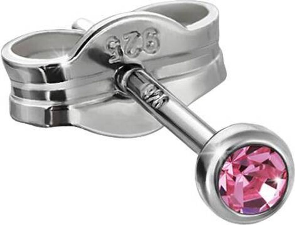 Single Ohrstecker 925 Silber Rhodiniert 2,50mm Pink Zirkonia Damen Herren 6560