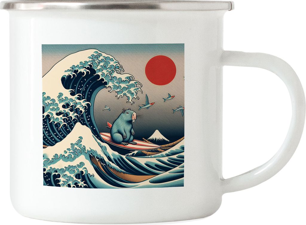 Capybara auf der Welle Emaille-Tasse Wasserschwein Japan Surfen Kanagawa Retro