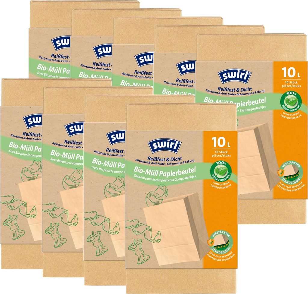 Swirl -Müll-Papier-Beutel 10L 10 Stück (9er Pack)