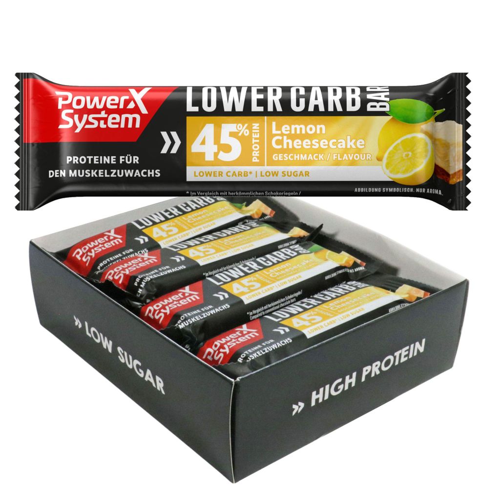 Power System Protein Riegel Lower Carb Bar Lemon Cheesecake 12 x 40g Low Sugar Eiweiß