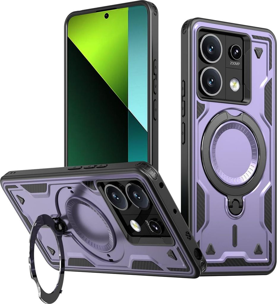Dual Layer Hülle für Xiaomi Redmi Note 13 Pro 5G/Poco X6 5G Metall Ring Ständer Magnetisch Stoßfest Militär Handyhülle Lila