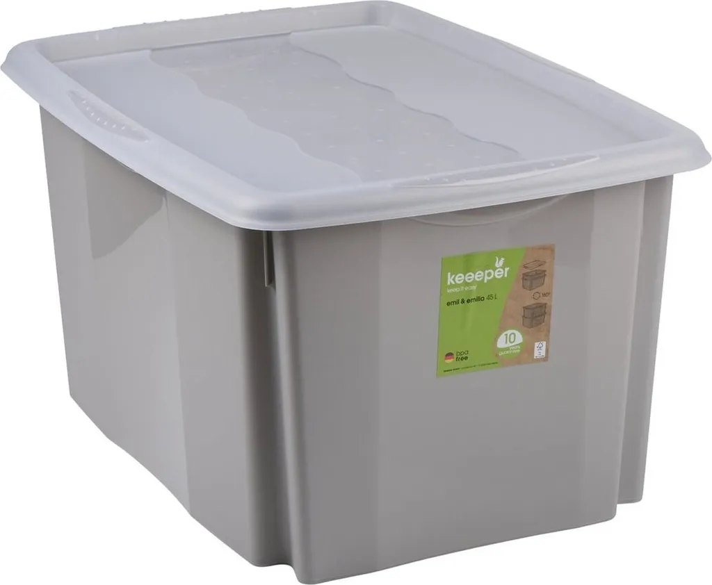 Bac de stockage empilable 45L Organizer Box gris pour toute la maison
