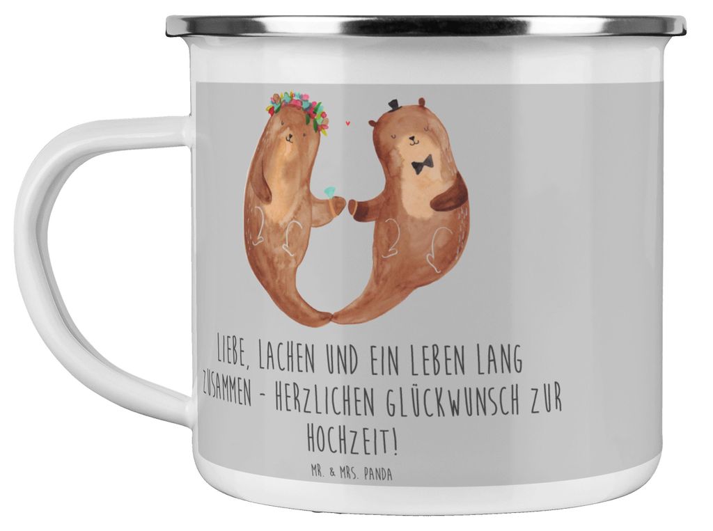 Mr. & Mrs. Panda Emaille Tasse Hochzeit Liebe Lachen - Heather Grey - Geschenk, Teetasse, Heirat, Becher, Geschenke, Kaffeepott, Ceremonie, Haferl,...