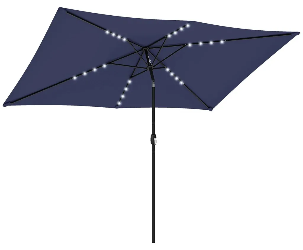Parasol de jardin anti-UV bleu avec LED solaires pour ombrage soir et jour