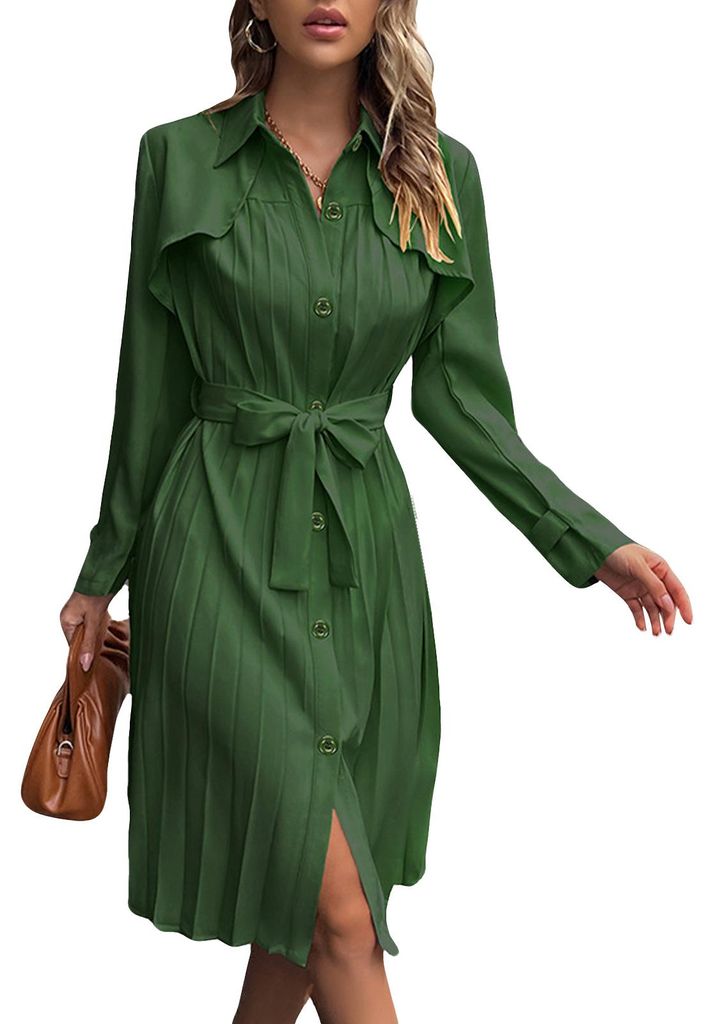 Elegantes, langärmeliges, figurbetontes Kleid mit Falten und einreihiger Knopfleiste für Damen (Größe 3 XL)