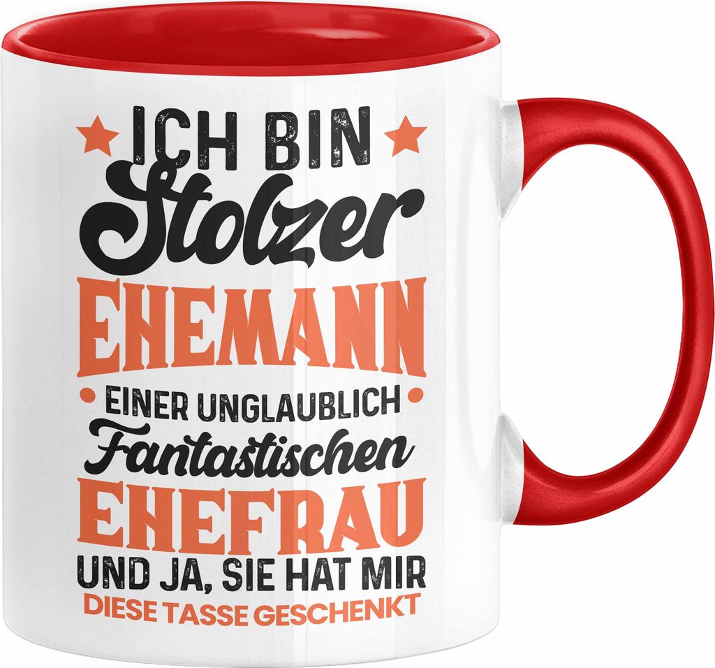 Ehemann Geschenk Tasse Ich Bin Stolzer Ehemann Einer Fantastischen Ehefrau Jahrestag Geschenkidee Gag Joke (Rot)