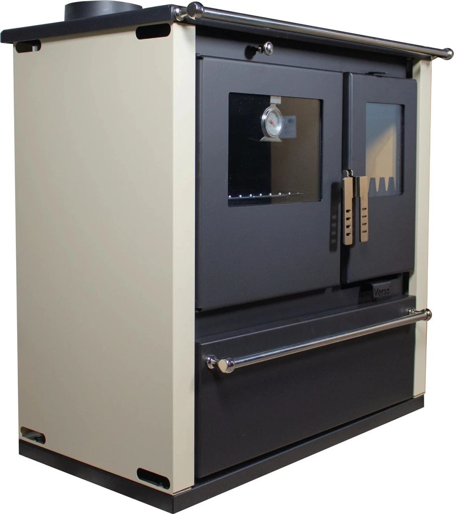 Verso CS Plus Ivory 7,7 kW | Holzofen mit Backofen & Kochplatte Links