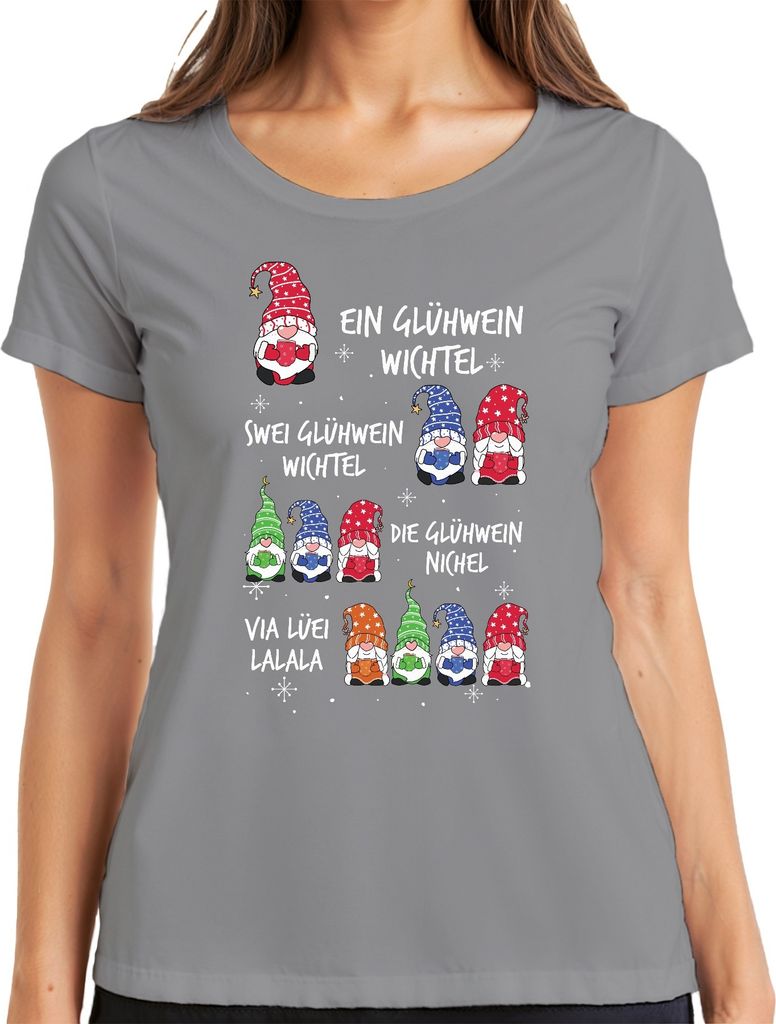 Glühwein Wichtel Gnome Elf Lustig - Weihnachten Weihnachtsgeschenk Christmas Damen T-Shirt, Grau, S