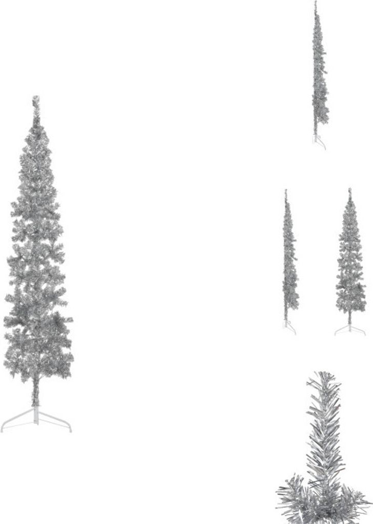 vidaXL Künstlicher Halb-Weihnachtsbaum Ständer Schlank Silbern 210 cm - Weihnachtsbäume