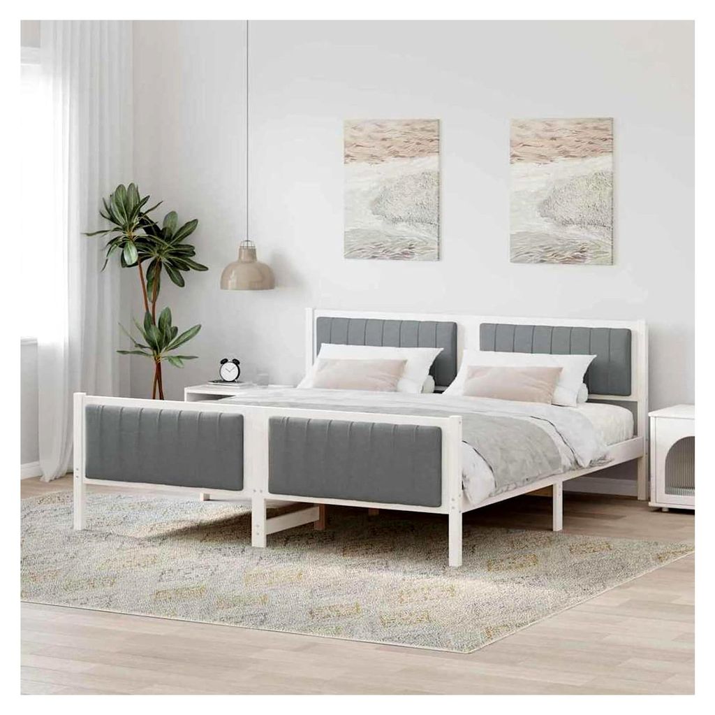 Bettgestell in Weiß und Hellgrau 180 x 200 cm aus massivem Kiefernholz