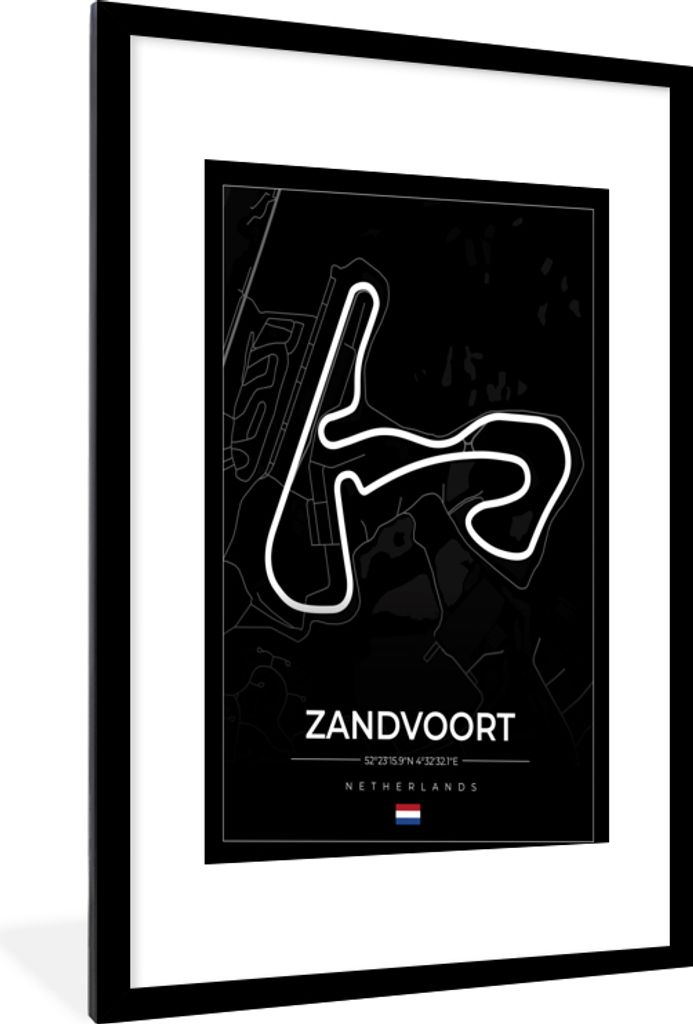 MuchoWow Gerahmtes Poster Formel 1 - Rundkurs Zandvoort - Rennstrecke - Niederlande - Schwarz 60x90 cm - Poster mit Schwarzem Bilderrahmen Wandpo...