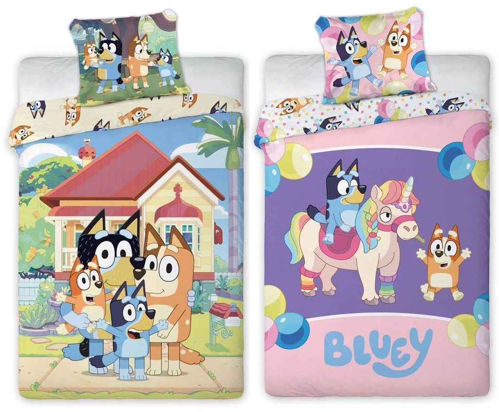 Bluey - 2 x Bettwäsche-Set Wendemotiv im Doppelpack, 135x200 & 80x80