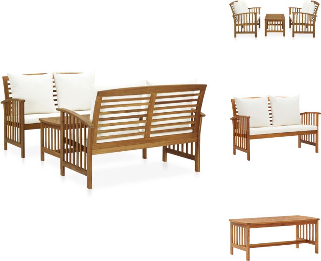 vidaXL 3-tlg. Garten-Lounge-Set mit Auflagen Massivholz Akazie - Gartenmöbel-Sets