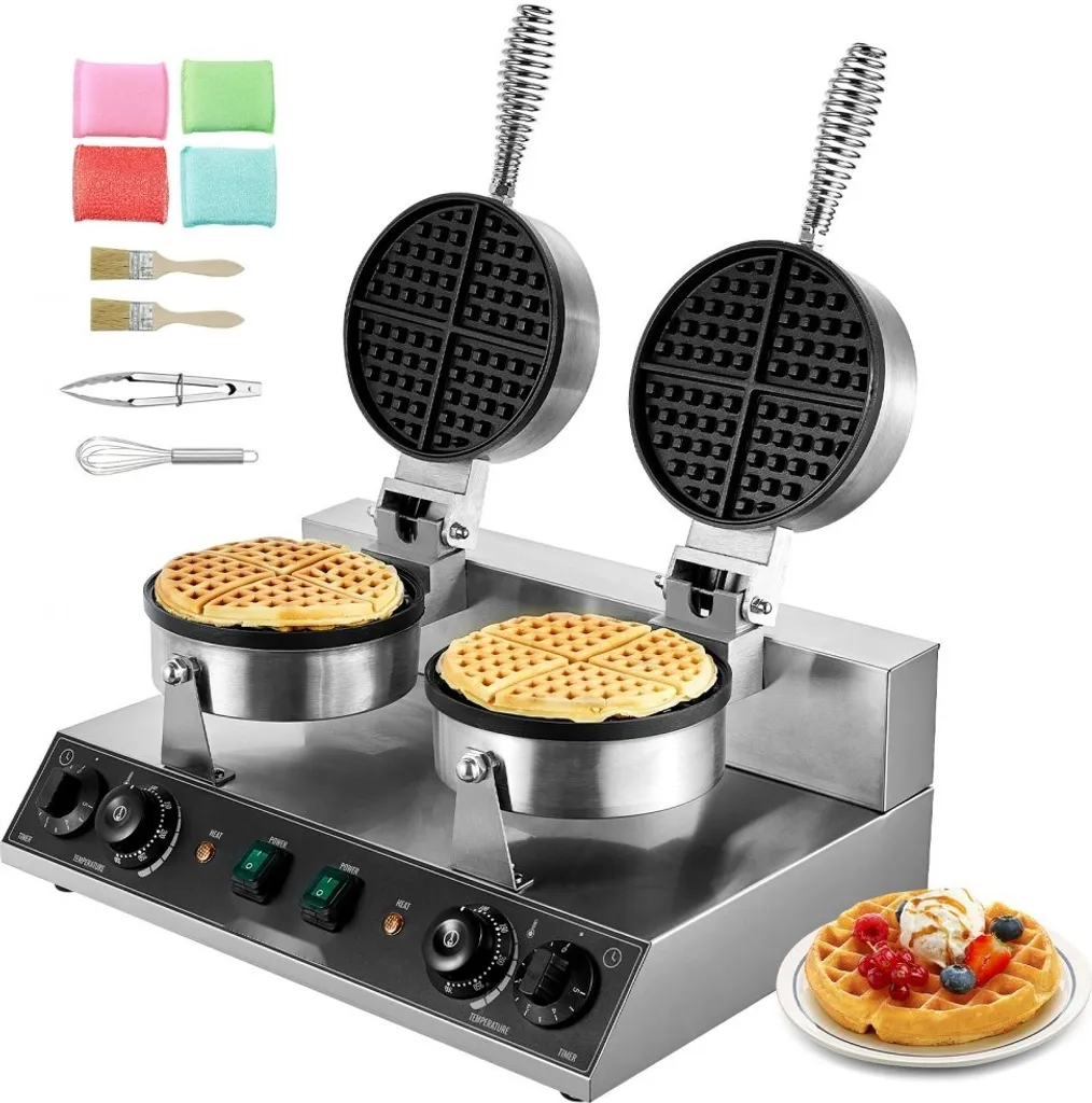 Gaufrier professionnel double pour gaufres rondes et dorées en inox