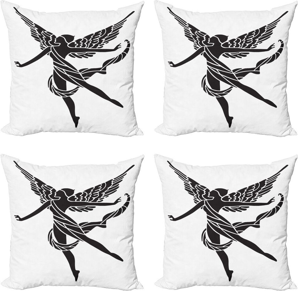 ABAKUHAUS Jahrgang Kissenbezug Set (4 Stück), Frau mit Flügeln, Moderner Doppelseitiger Digitaldruck, 50 cm x 50 cm, Charcoal Grau und Weiß