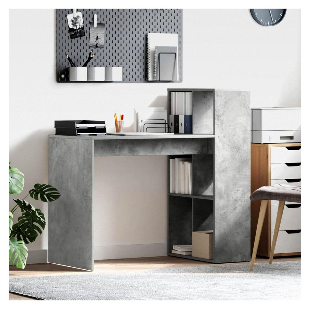 Büroschreibtisch, betongrau, Holzwerkstoff mit Beton-Finish