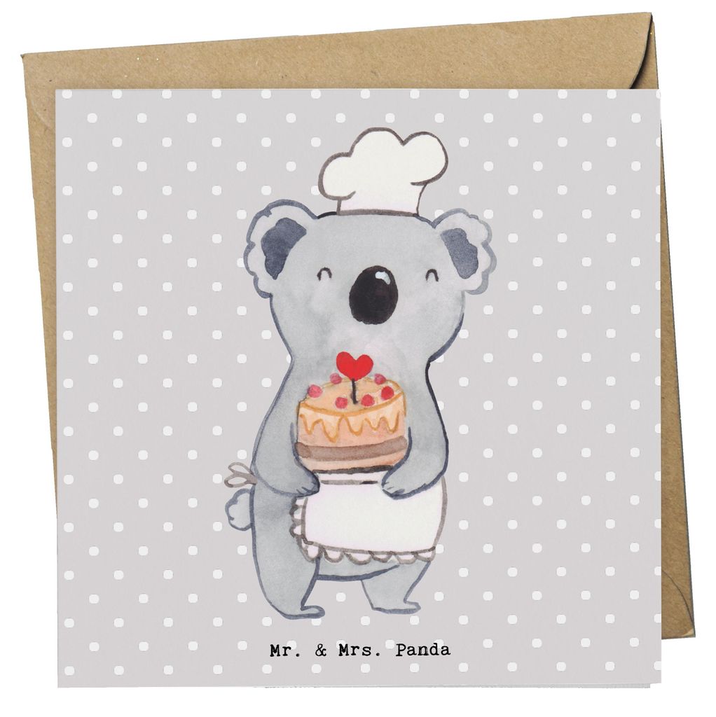Mr. & Mrs. Panda Deluxe Karte Konditor Herz - Grau Pastell - Geschenk, Bäcker, Klappkarte, Glückwunschkarte, Grußkarte, Zum Geburtstag, faltkart...