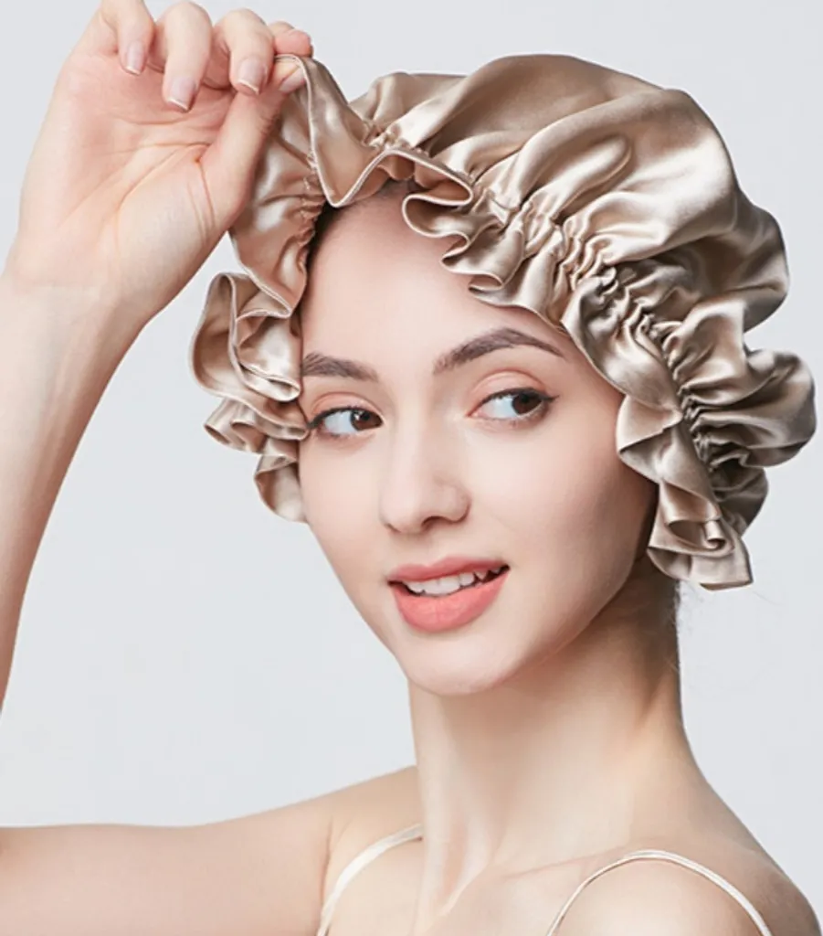Bonnet de nuit 100 % soie naturelle Noir hypoallergénique et respirant