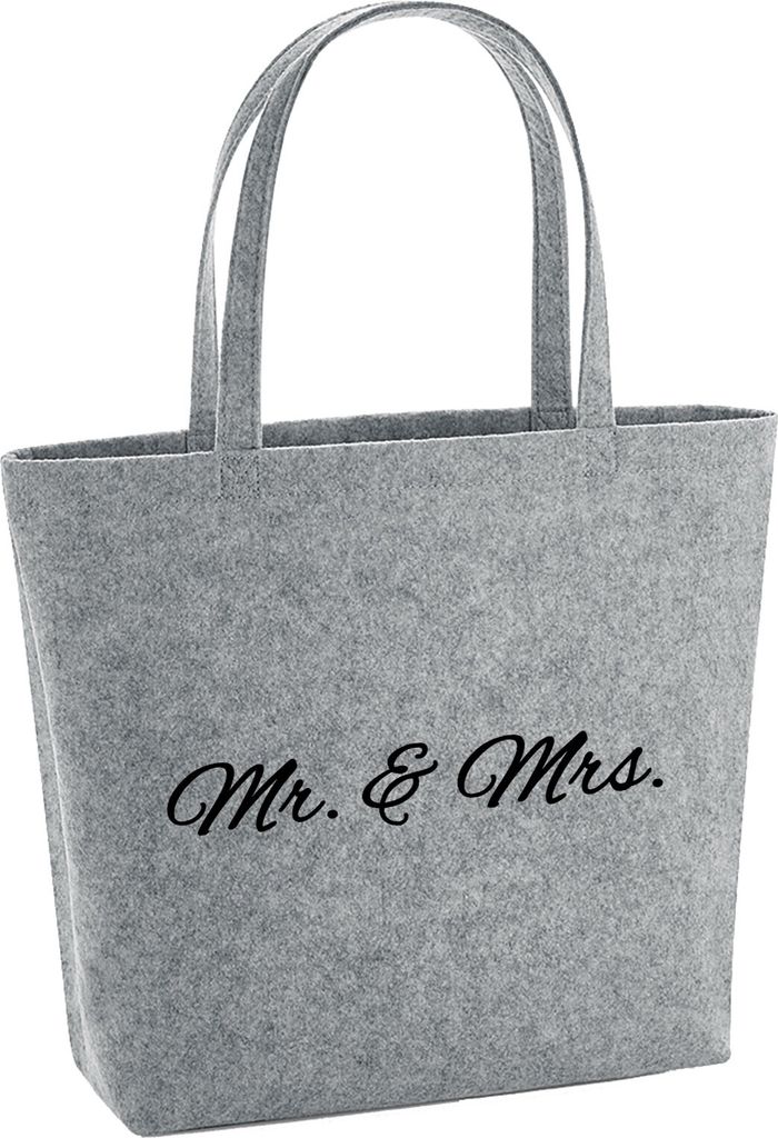 Huuraa Filzshopper Mr. & Mrs. Schriftzug 22 Liter Grey Melange Filztasche Geschenkidee