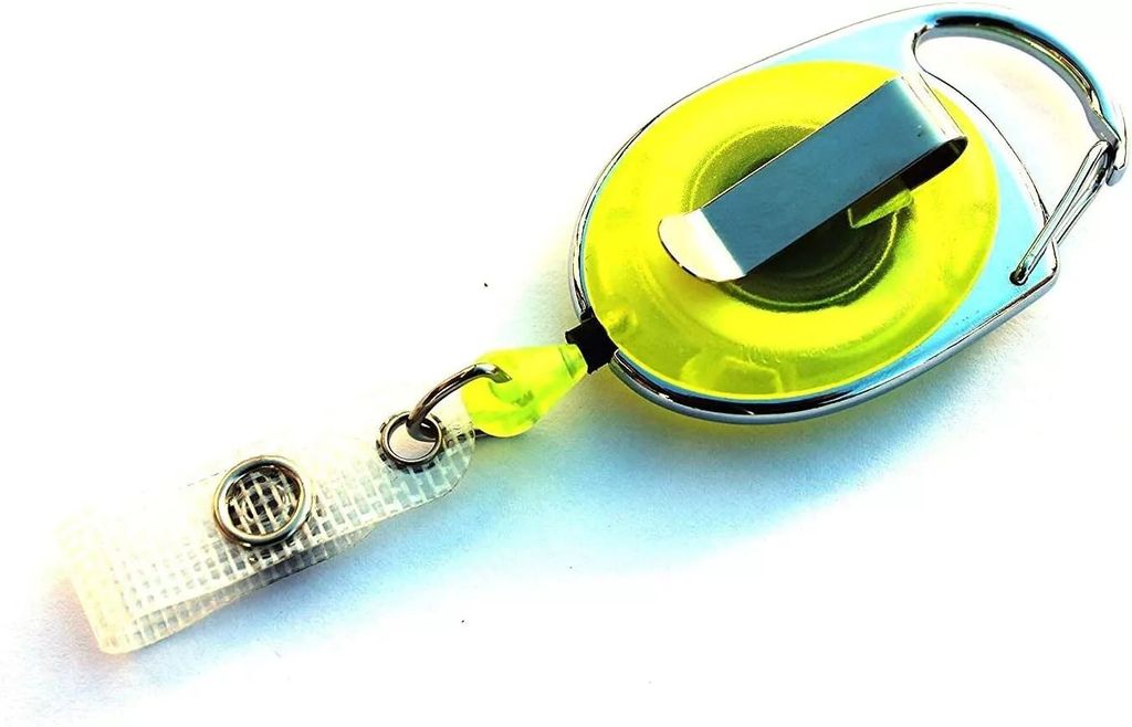 2x GELB TRANSPARENT Ausweisjojo Schlüsseljojo Jojo Zipper oval Schlaufenclip Aufrollmechanismus & Gürtelclip für Ausweishüllen Kartenhüllen Sc...